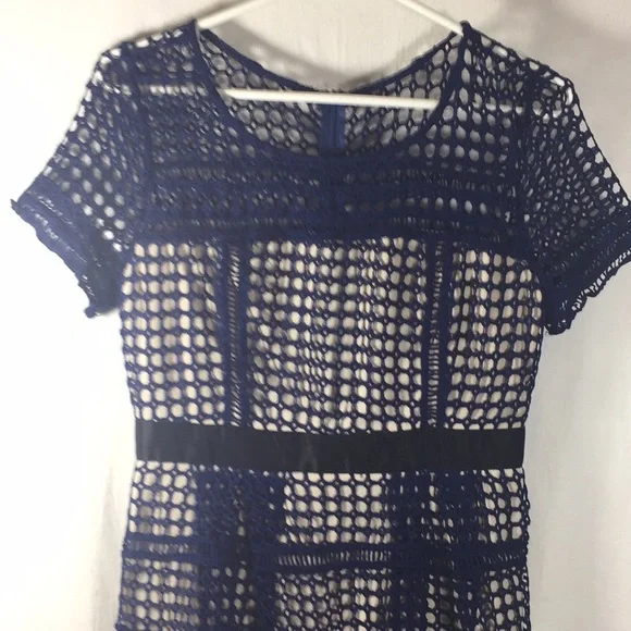 Blush Navy Fishnet Short Sleeve Dress Size M NWT - Picture 2 of 9